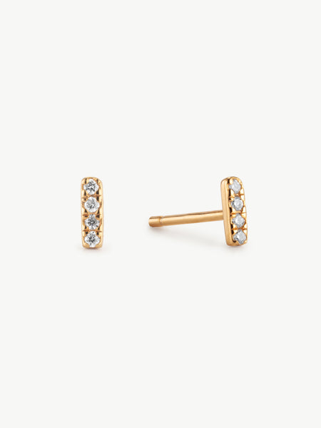 Dainty diamond bar studs in gold vermeil