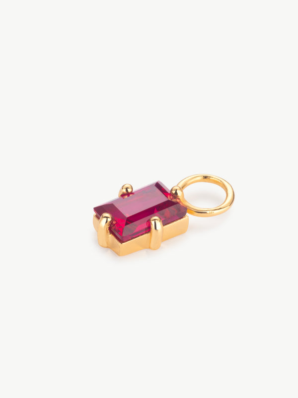 Baguette lab grown Ruby earring charm in gold vermeil
