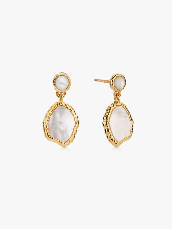 mother of pearl drop earrings in gold