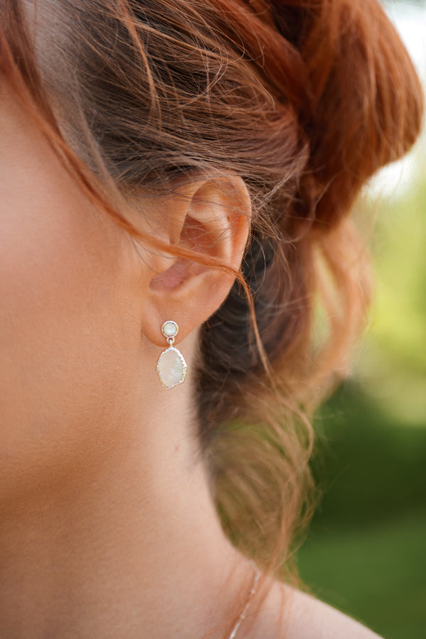 mother of pearl drop earrings in silver
