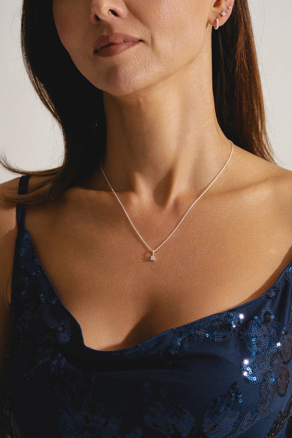 Sterling silver lab grown diamond pendant and stud set model shot
